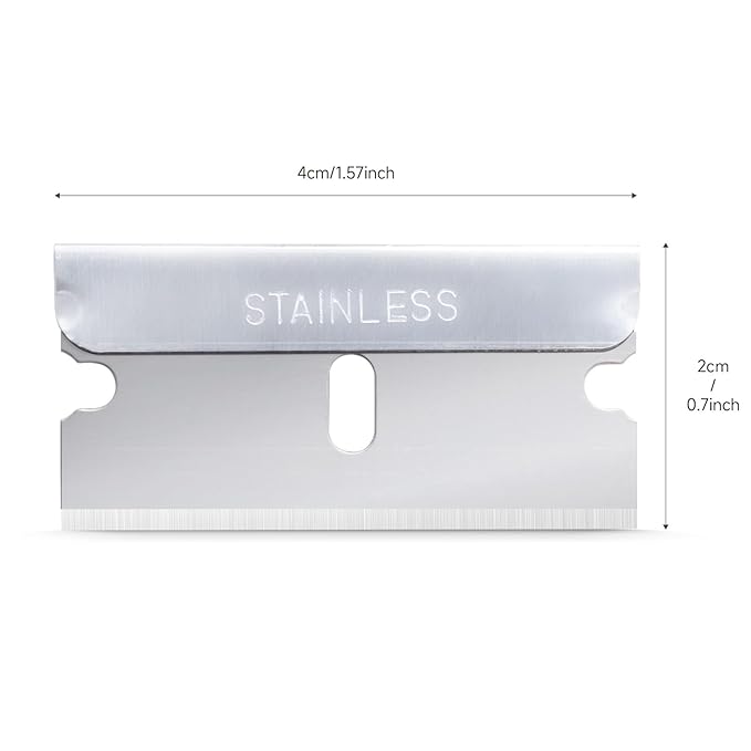 FOSHIO 200PCS Single Edge Razor Blades, Individually Wrapped Stainless Steel Razor Blades for Scraper Tools, Suitable for Removing Labels, Decals, Stickers, Gasket, Silver
