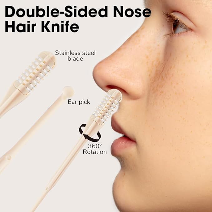 Manual Nasal Hair Cutter 2025 Upgrade 360° Rotating Nose Hair Trimmers, Double Sided Noses Hairs Knife with Earpick, Portable 2 in 1 Nostril Hairs Remover Tool for Men Women Travel Essentials (12)