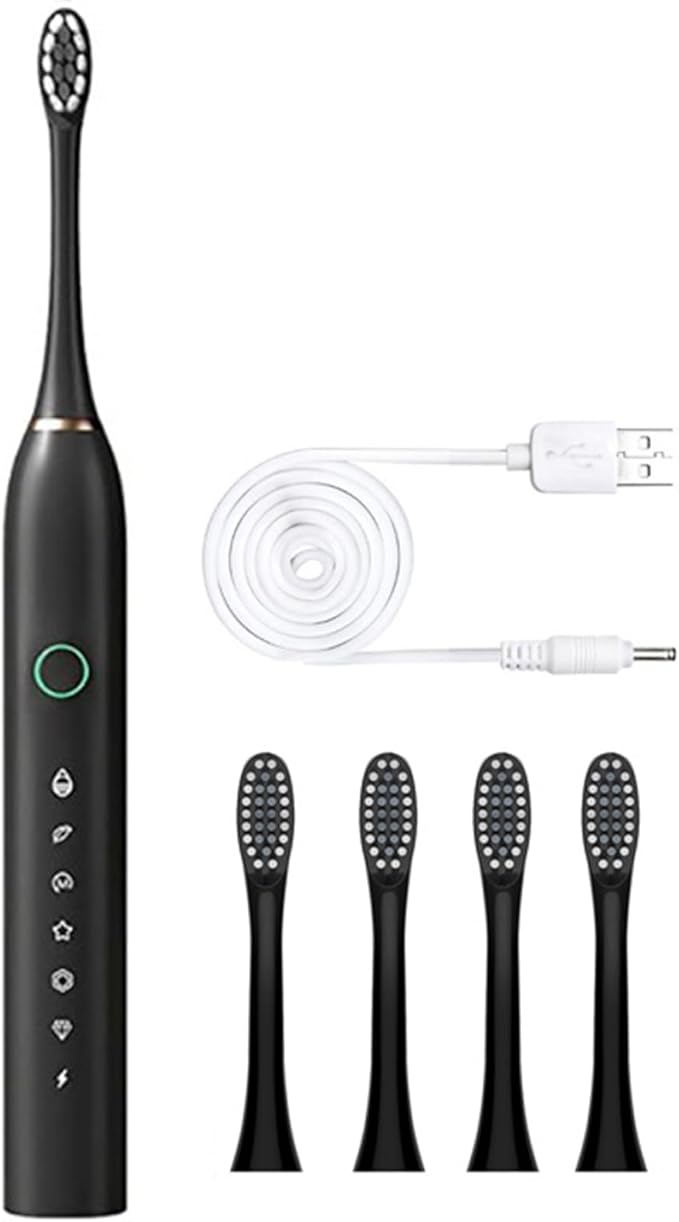 Electric Toothbrush with 4 Brush Heads 6 Modes Smart Timers IPX7 Waterproof USB Rechargeable 42000VPM Adults Toothbrush Set Travel Toothbrush Rechargeable Portable 4 Brush Heads Black