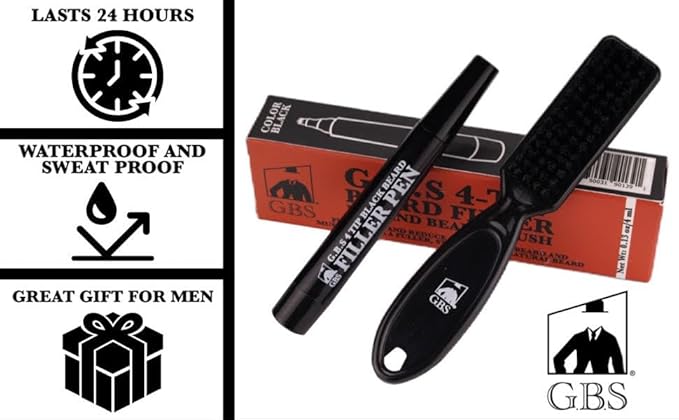 Beard Filler Pencil for Men Waterproof Beard Pen and Beard Brush Long Lasting Natural Look, Mustache Repair Shape, Define and Style Facial Hair Trimming Scissors, Wooden Beard Comb (Brown Pack of 3)
