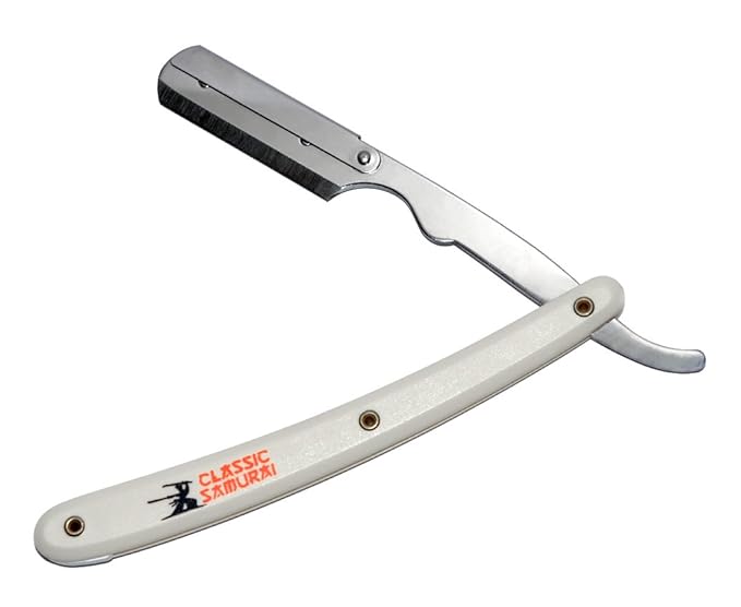 Stainless Steel Professional Barber Folding Straight Edge Razor with 200 Count Lord Single Razor Blades (White)