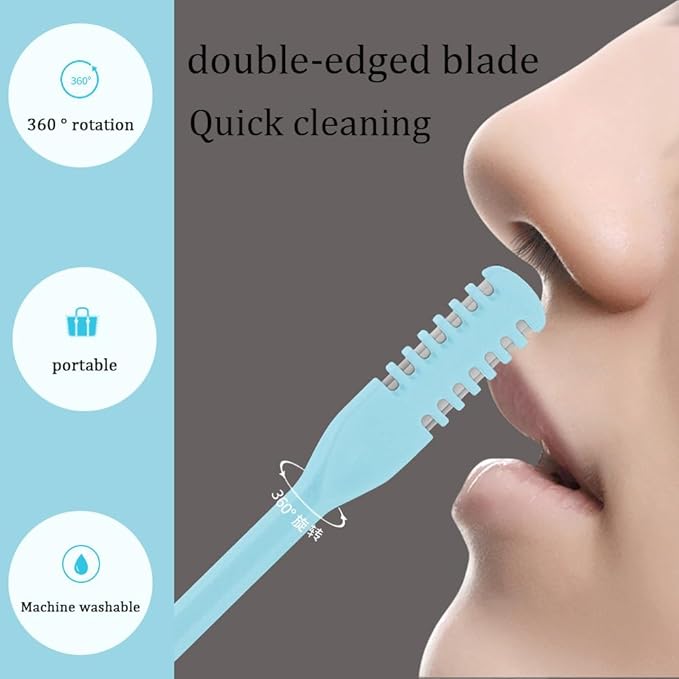 2 in 1 Nasal Hair Cutter, Double Sided Nose Hair Trimmer for Men Women, 360° Rotating Nose Hair Knife with Ear Picker, for Home Travel Essentials (Beige, 6pcs)