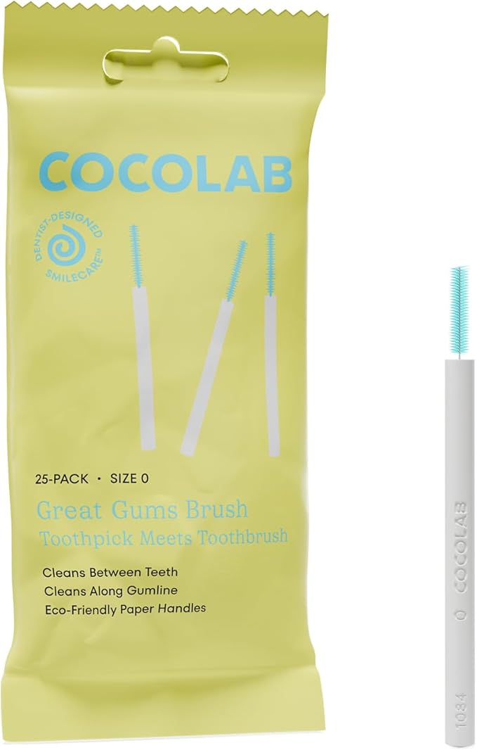 Cocolab Great Gums Brush, Soft Interdental Brushes for Tight Spaces Between Teeth, Dental Floss Picks for Effective Teeth Cleaning and Oral Care, Suitable for Braces, Size 0, 25 Count