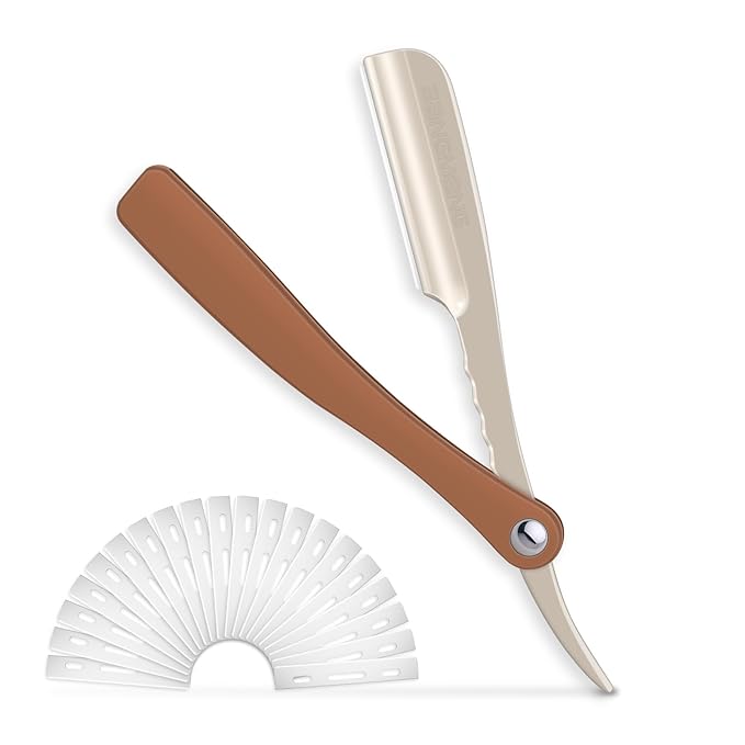 Straight Razor for Men, Professional Barber Razor with 20 Stainless Steel Blades, Edge Single Blade Shavette Shaving Razor for Smooth Precise Shave