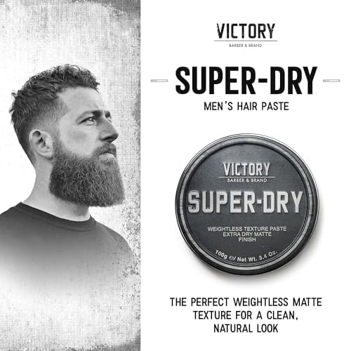 Victory Barber & Brand Super-Dry Men's Hair Paste | Oil-Free Texture Paste for Men with Oil Control, Natural Woodsy Scent, Matte Finish, and Hair Products Usage | 3.1 Ounce