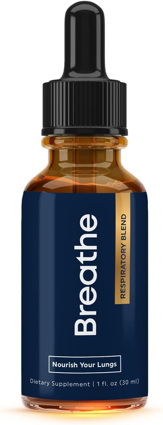 BREATHE 8-IN-1 Mullein Drops for Lungs & Airways (1 fl. oz.): Peppermint, Thyme, & Mullein Leaf Extract for Lungs Detox for Smokers - Break up Mucus & Breathe Clear - GMO-Free & Made in USA