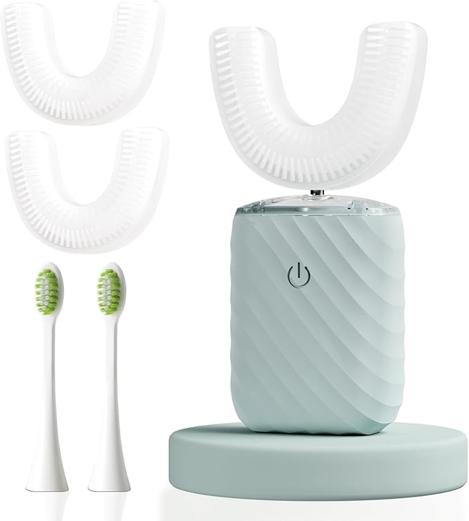 Ultrasonic Automatic Electric Toothbrush for Adults- U Shaped self Brushing Toothbrush, 360° Mouth Cleaning, 5 Modes for Whitening, IPX7 Waterproof Rechargeable (Light Blue)