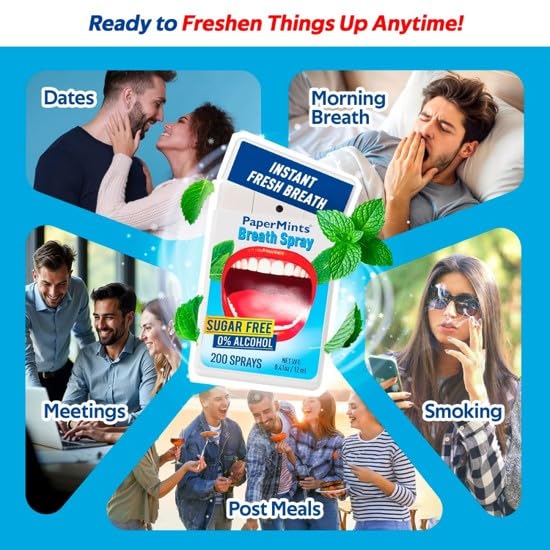 Papermints Breath Spray - Instant Fresh Breath 2 pack. Dry Mouth Spray Fresh Breath. Long-Lasting Freshness, Easy-To-Carry. Mint Halitosis Breath Freshener for Extreme Bad Breath for Adults