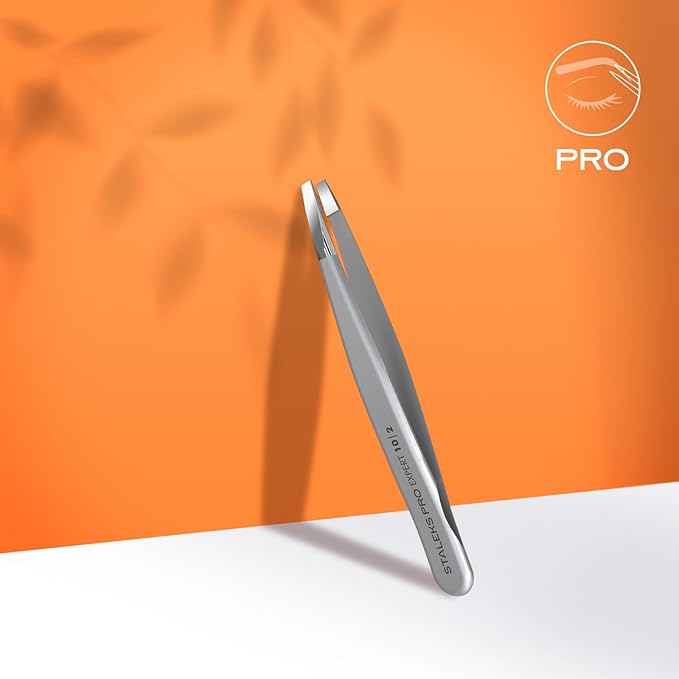 Staleks Pro EXPERT 10 Eyebrow Tweezers Type 2 – Narrow Straight Tips – Stainless Steel – For Thin Eyebrow Shaping – Professional Quality