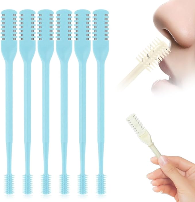 3PCS Nasal Hair Cutter Portable Travel Essentials,2026 Nostril Hair Removal Tools Double Sided Indoor Outdoor,360° Rotating 2-in-1 Manual Nose Hair Trimmer for Women Men (Blue, 6 Pack)