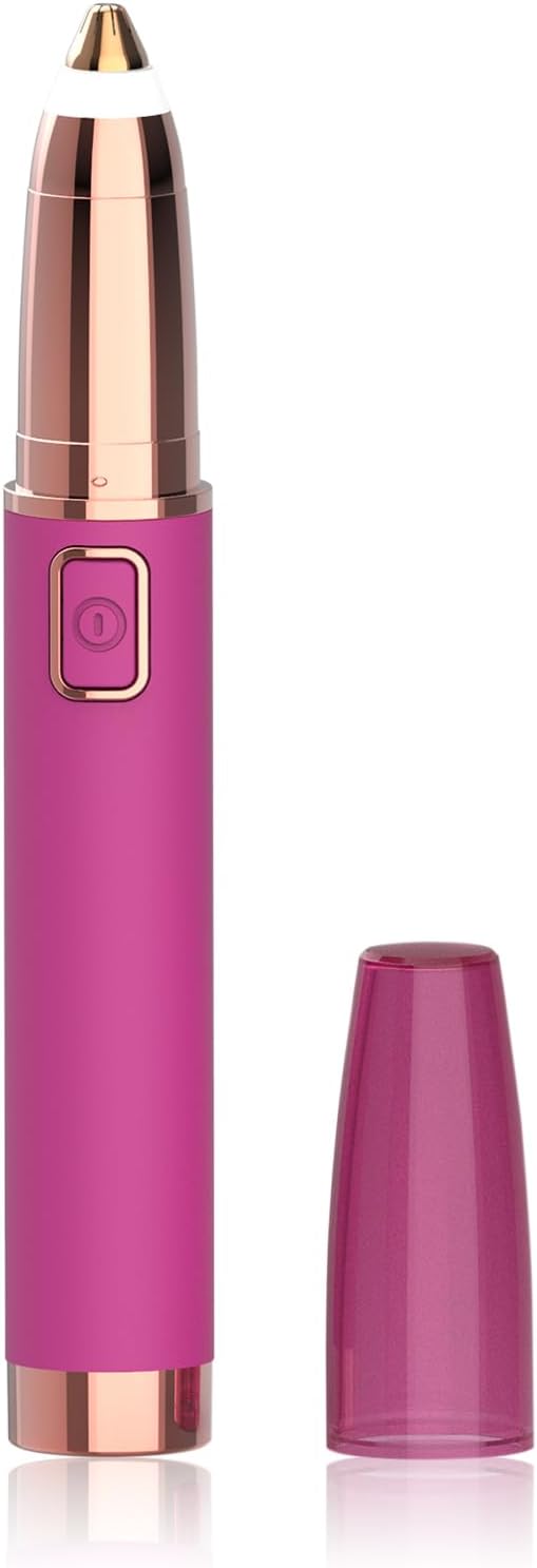 Eyebrow Trimmer for Women - Electric Eye Brow Razor with LED Light Painless & Easy Clean for Eyebrows Face Nose Ear Hair Chin Lips Peach Fuzz Bikini Lines & Other Detailing - Battery Operated (Pink)