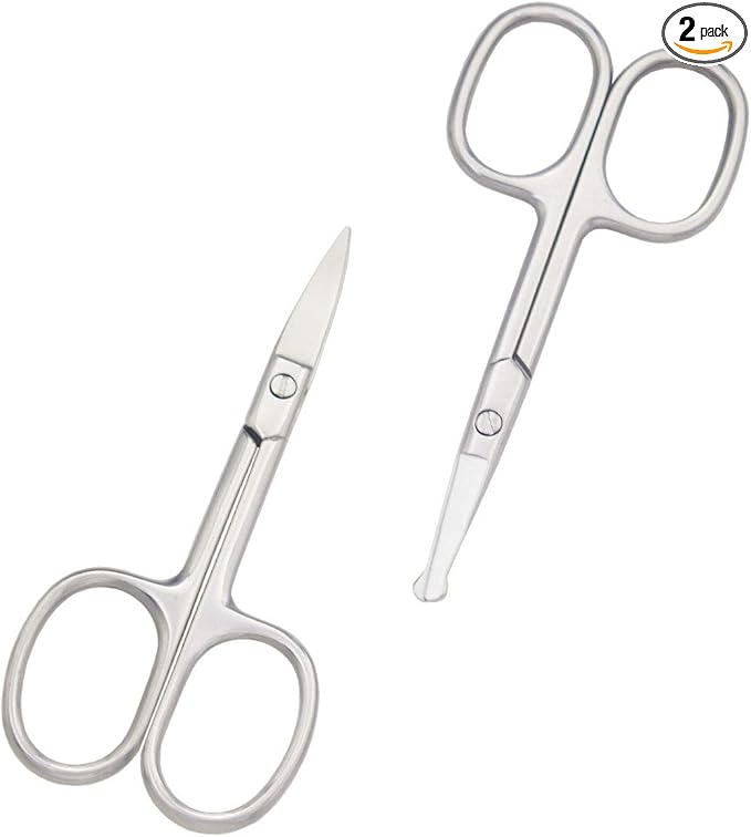 Eyebrow and Nose Hair Scissors, 3.7” Stainless Steel Professional Facial Nose Hair Trimmer Scissors for Women and Lace Wigs 2 Pieces