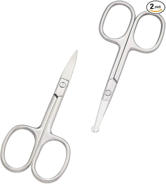 Eyebrow and Nose Hair Scissors, 3.7” Stainless Steel Professional Facial Nose Hair Trimmer Scissors for Women and Lace Wigs 2 Pieces