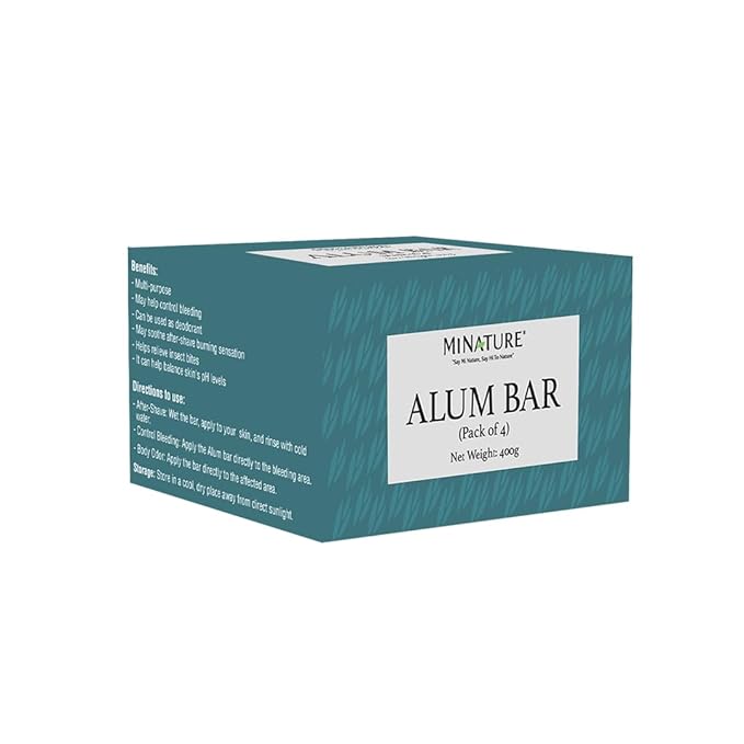 Mi Nature Pure Alum Bar Pack of 4(100g*4)|Natural Phitkari Block |Potassium Alum Stone |Shaving Bar |Skin Astringent |Water Clarifier |Odor Control