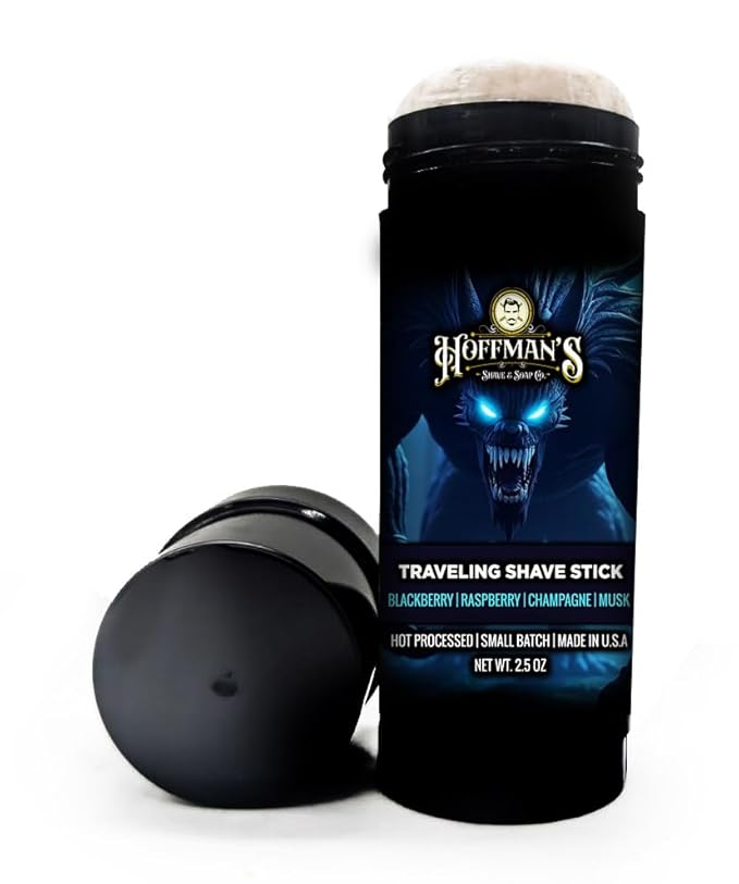 Hoffman's Nocturnal Savage Traveling Shave Stick, Luxury Beef Tallow Soap, Blackberry, Raspberry, Champagne, Musk Scents, 2.5 oz, Made in USA, No Fuss Travel Size