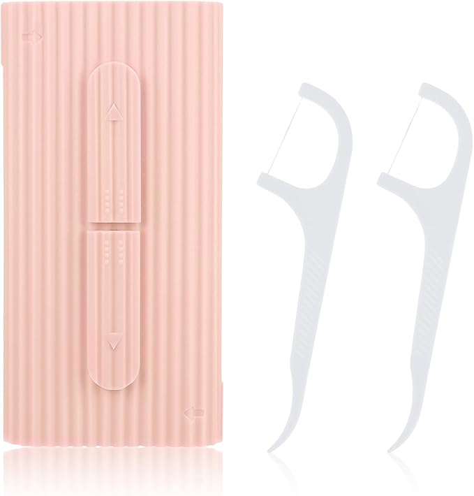 WLLHYF Portable Dental Floss Case Automatic Dental Floss Pick Organizer Case Travel Flosser Dispenser Storage Case Refillable Holder Boxes with 10 Floss Picks for Teeth Cleaning (Pink)
