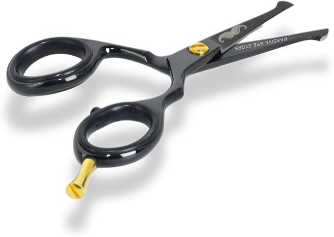Rounded-Tip Trimming Scissors for Men – Stainless Steel High Carbon Beard, Mustache, and Ear Hair Grooming Scissor (Black-Round-Tip)