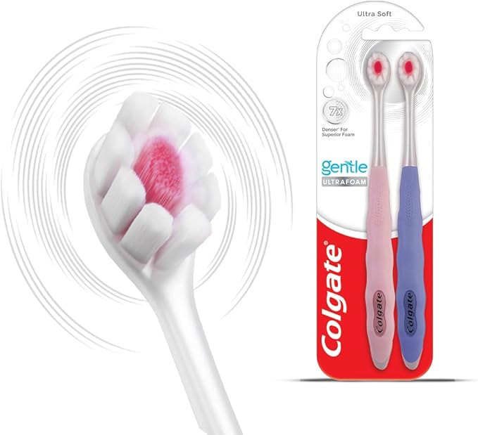 Colgate Gentle UltraFoam Ultra Soft Bristles Manual Toothbrush for adults, 2 Pcs, Soft Bristles for Superior Clean, Multicolor