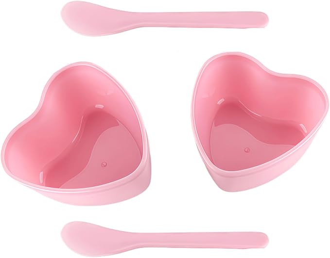 2 Sets Pink Plastic Mixing Bowl with Stirring Spatulas Heart-Shaped Facial Mask Container Pots for DIY Skin Care, Cream, Soap Making & Spa Application