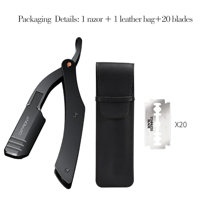 Professional Barber Straight Razor - 20 Stainless Steel Blades, Aluminum Handle, Portable Shaving Kit (TKL-B)