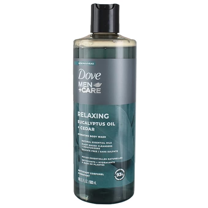 DOVE MEN + CARE Body Wash Eucalyptus + Cedar Oil to Rebuild Skin in the Shower with Plant-Based Cleansers and Moisturizers 18 oz