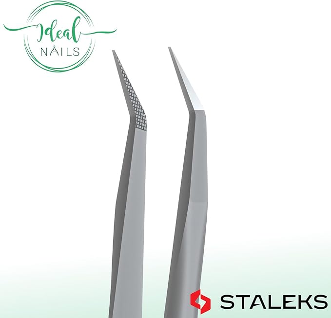 STALEKS PRO Expert 45 Type 8 Professional Eyelash Tweezers (Mini L-Shaped) – Stainless Steel with Nano-Notches for Volume & Mega-Volume Lash Extensions
