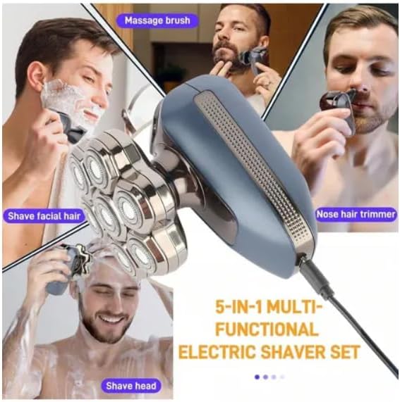 Head Shaver for Bald Men, 7D Electric Rotary Bald Head Shaver for Men, 5-in-1 Grooming Kit, USB Rechargeable Wet/Dry Shavers for Men, IPX6 Waterproof Head Shaver with LED Display