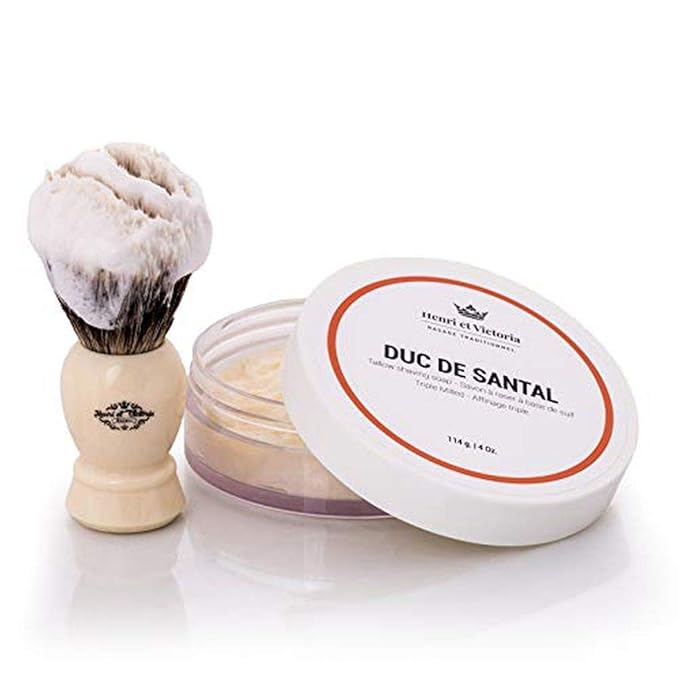 Henri et Victoria Traditional Shaving Soap For Men | Duc de Santal Fragrance | Smooth Shave, Lathers Up Nicely, Long-Lasting Scent | Triple Milled Soap, Canadian Made by Skilled Artisan 114 g (4 oz)