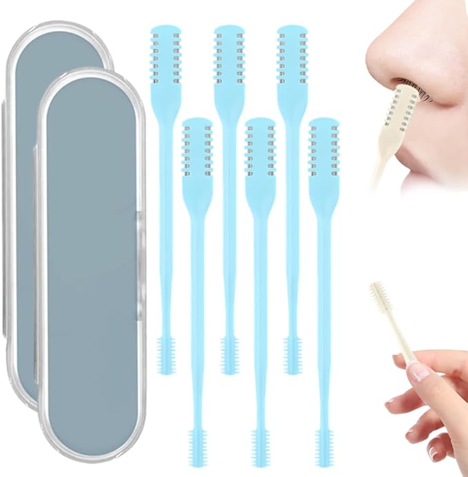 360° Rotating Nose & Ear Groomer, 2025 Dual-Blade Manual Trimmer with Cleaning Brush, 2-in-1 Nasal Hair Cutter for Men and Women (Blue, 6PCS)