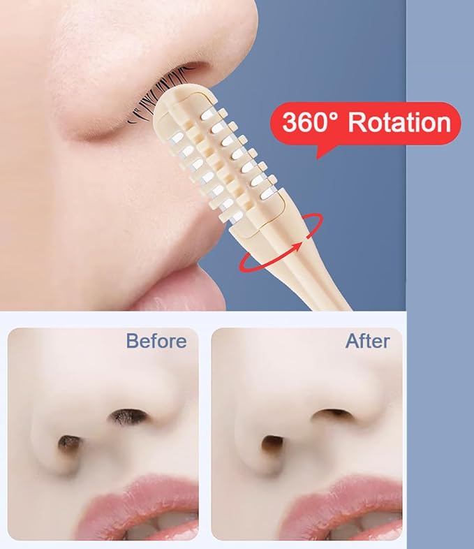 2-in-1 Nasal Hair Cutter, 2025 New Double-Sided Nose Hair Trimmer with Ear Picker, Portable Manual Nasal Trimmer with 360° Rotating Blade(2PCS)
