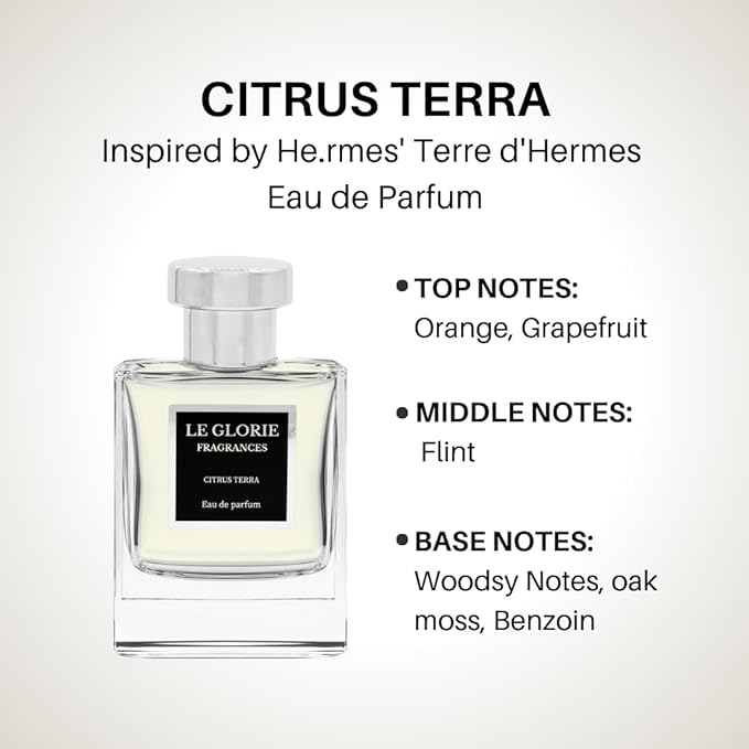 Inspired by Terre d'He.rmes, Citrus Terra EDP, Long Lasting 12-14 Hours Perfume Spray for Men, Unisex, All Skin Types, Cruelty Free - 1.7 Fl oz 50ml