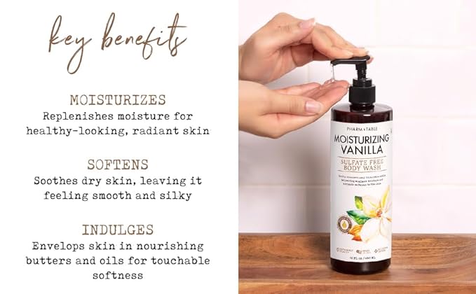 Moisturizing Vanilla Body Wash for Women and Men - Moisturizes and Softens the Skin, Sulfate Free, 100% Cruelty Free, 480ml