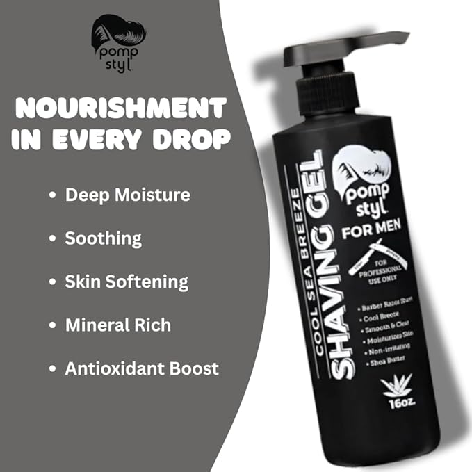 Shaving Gel Cool Sea Breeze 16 OZ – Smooth Razor Glide, Clear Formula, Moisturizing with Shea Butter – For All Hair Types With Aloe Vera - Avocado Oil - Shea Oil - Vitamin E & Dead Sea Salts