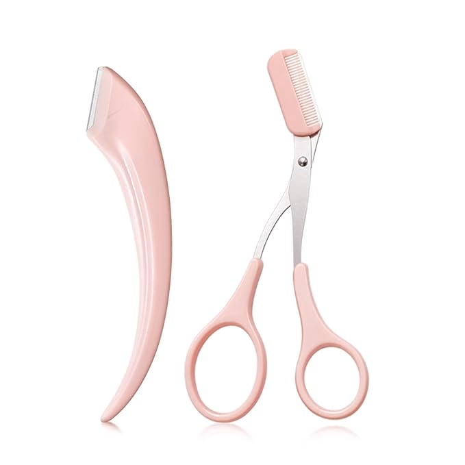 2PCS Eyebrow Trimmer Set Stainless Steel Eyebrow Razor Eyebrow Scissors With Comb, Beauty Tool for Beginners Suitable, Hair Removal Beauty Accessories for Men Women