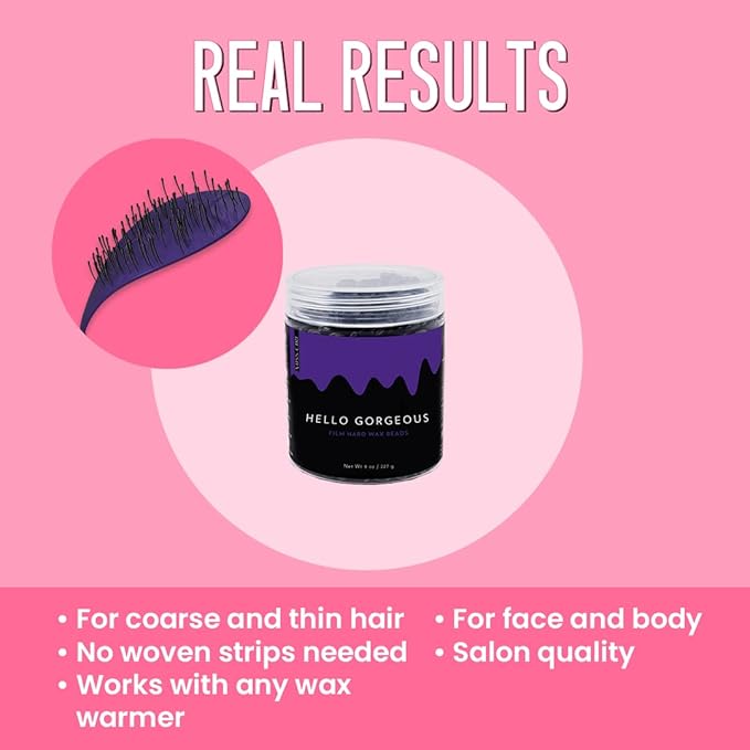 Miss Cire Purple Hard Wax Beads - Painless Hair Removal Peel-Off Wax - No Strips Needed - Low melting Point - Gel Like Consistency - For Face and Body - Hello Gorgeous - For Sensitive Skin - 8oz