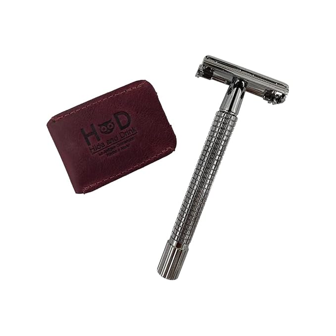 Hide & Drink, Leather Double Edge Safety Razor Head Protective Sheath, Shaving Travel Cover Handmade (Sangria)