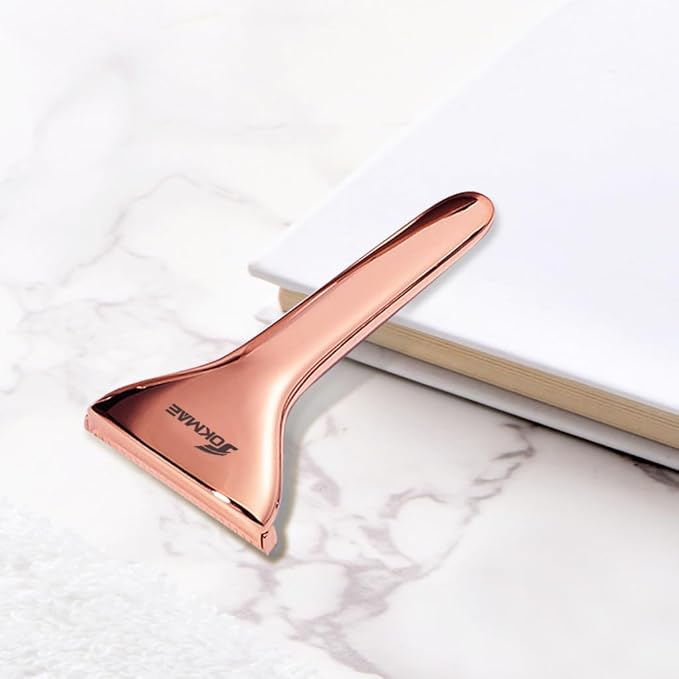 Single Blade Razors for Men and Women, Reusable Modular Safety Razor with Magnetic Head and Metal Non-Slip Grip, 10 Single Edge Razor Blades & Leather Case,Rose Gold Whiskers