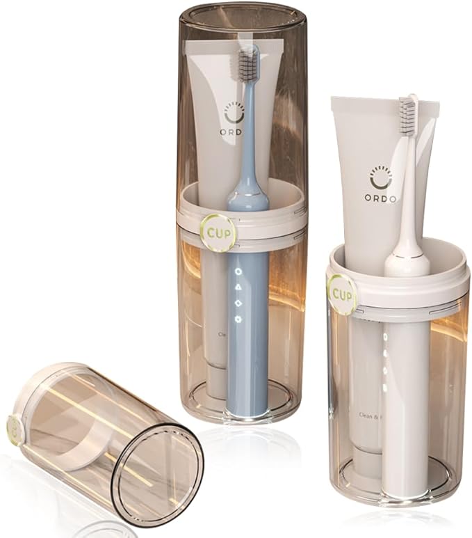 Toothbrush Holder Travel, Covered Toothbrush Toothpaste Case for Traveling Camping Business Trip, Portable Toothbrush and Toothpaste Storage Container for Bathroom School, Half-Clear (White)