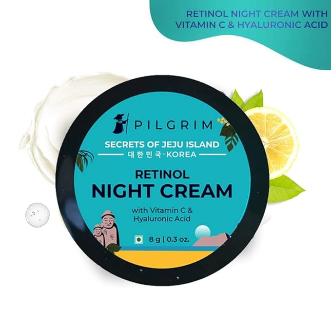 Pilgrim Retinol Mini Night Cream | Anti Aging Moisturizer with Vitamin C & Hyaluronic Acid | Hydrates, Smooths Wrinkles & Evens Skin Tone | Travel-Friendly | 0.28 Oz (8g)