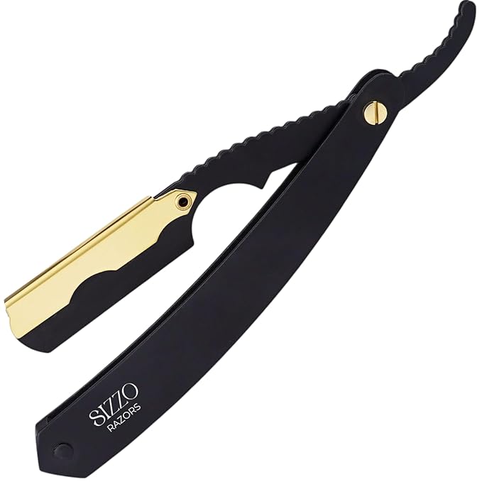 SIZZO Professional Straight Shaving Razor for Men (Black Gold)
