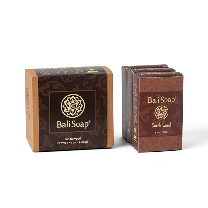 Bali Soap - Sandalwood Natural Soap - Bar Soap for Men & Women - Body and Face Soap - Vegan, Handmade, Exfoliating Soap - 3 Pack, 3.5 Oz each