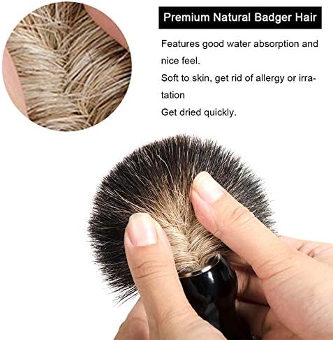 Ceramic Shaving Soap Bowl Kit For Men, Pure Badger Shaving Brush, Shaving Cream Soap, Wide Mouth, Ceramic Black Shaving Soap Bowl/Mug with Knob Handle