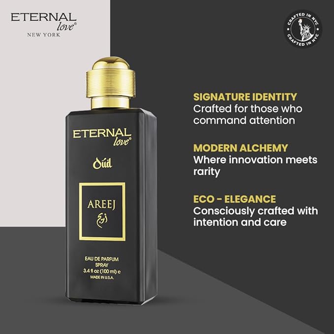Eternal Love Areej Oud - Long Lasting Unisex Eau de Parfum - Warm Spicy Oriental Fragrance with Oud & Tobacco - Dubai Inspired Arabic Scent - 3.4oz