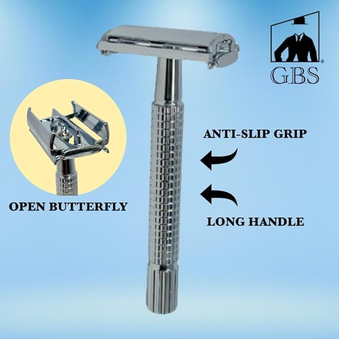 G.B.S Safety Razor With 10 pack of blades Butterfly Stainless Steel Double Edge Razor
