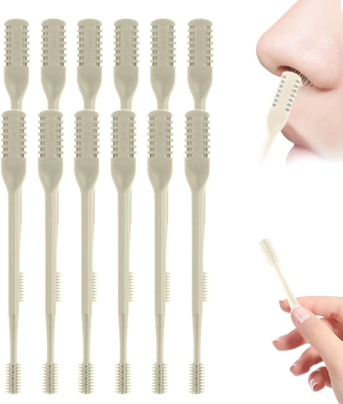 2025 Upgraded Nasal Hair Cutter, 2-in-1 Professional Nostril Hair Remover Tool, Sharp & Safe Double Sided Knife, 360° Rotating Nose Hairs Removal Trimmer Travel Essentials (Beige, 12PCS)