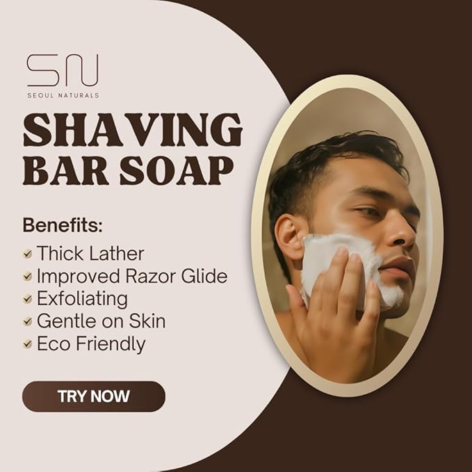 Seoul Naturals Shaving Bar Soap, Unscented with Kaolin Clay, k beauty, 5.5 oz