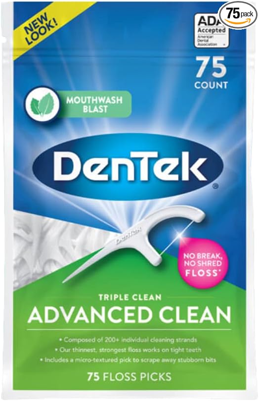 DenTek Triple Advanced Clean Mouthwash Blast Floss Picks, 75 Count, (Pack of 1)