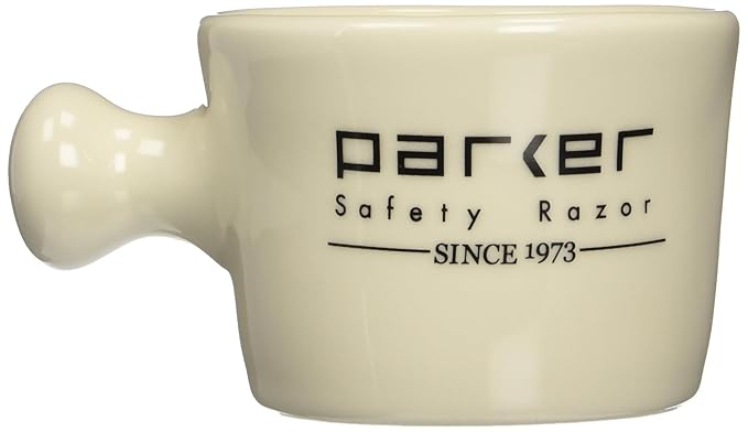 Parker Deluxe Stoneware Apothecary Shaving Mug – for use with up to 3” Shave Soaps and Lathering Shave Creams – Handmade in The USA (Ivory)
