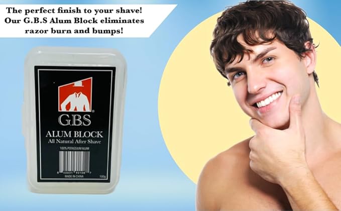G.B.S Shaving Gift Set, Long Handle Double Edge Safety Razor, Alum Aftershave Block, Chrome Bowl with Natural Shave Soap, Shaving Brush Grooming Kit for Men