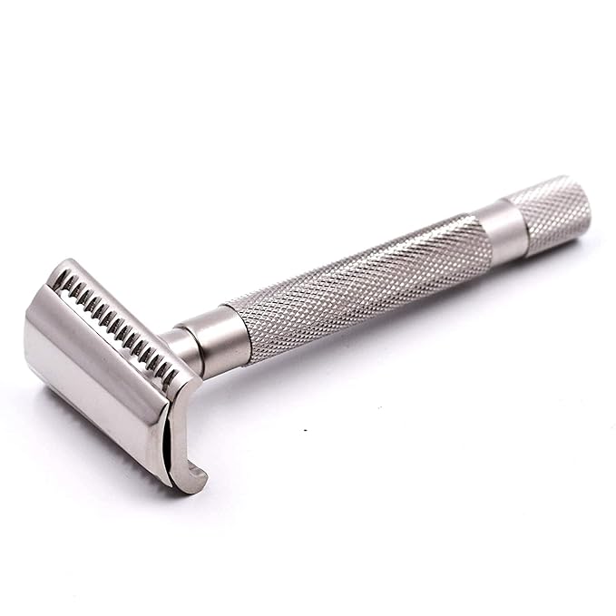 Parker Semi-Slant Safety Razor – Satin Chrome Finish | Smooth, Efficient Double Edge Wet Shaver for Men | Slanted Cutting Action + 5 Platinum Blades Included | Iconic Brand